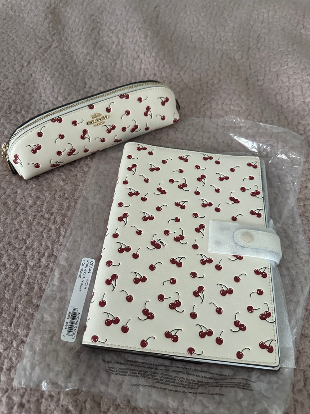 Coach Cream Cherry notebook & Pencil Case Set